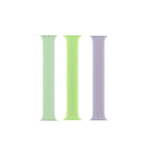 Three pastel-colored, silicone watch bands in mint green, light green, and lavender are displayed side by side.