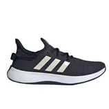 Adidas Cloudfoam Pure Shoes feature a sleek black mesh design with three white stripes on the side, and a white cushioned Cloudfoam sole for comfort.