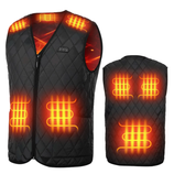 Heated vest with visible heating elements, designed for warmth, featuring a zippered front and quilted pattern.