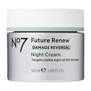 No7 Future Renew Damage Reversal Night Cream, 50 ml (1.69 Fl. Oz.), targets visible signs of skin damage.