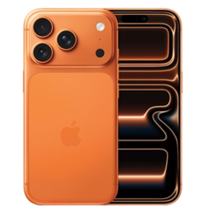 An orange smartphone with a triple-camera system on the back and a sleek, futuristic display design on the front.