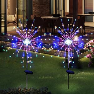 Outdoor LED solar garden lights with starburst design.