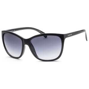 A pair of black Calvin Klein sunglasses with oversized frames and gradient lenses.
