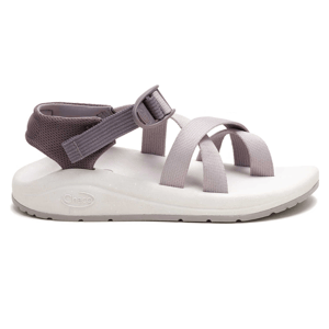 A Chaco sandal with a light gray sole, adjustable straps, and a supportive ankle strap in a darker shade.