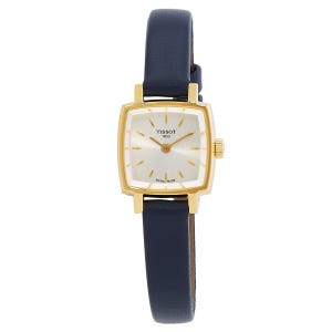 Tissot Women's Square Quartz Watch: features a gold-tone square case, minimalist dial with gold markers, blue leather strap. Swiss-made for precision and elegance.