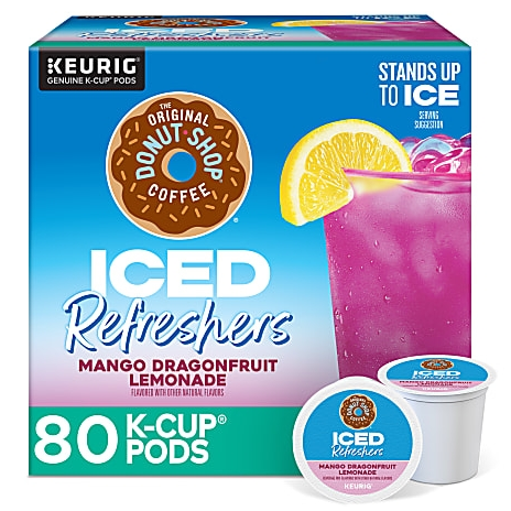 Keurig The Original Donut Shop Iced Refreshers Mango Dragonfruit Lemonade K-Cup Pods, 80-count, designed to stand up to ice.