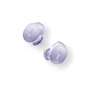 Bose QuietComfort Earbuds in purple, featuring a sleek, round design with the Bose logo on each earbud, known for offering noise-canceling capabilities and a comfortable fit for enhanced audio experiences.