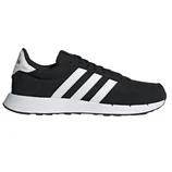 A black and white Adidas sneaker featuring iconic three stripes design on the side.