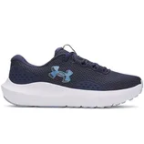 A navy blue athletic shoe with a white sole, featuring a mesh upper and the Under Armour logo on the side.