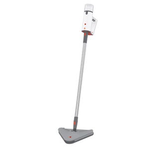 A white and gray Sharper Image steam mop with a detachable handheld steamer, featuring a long handle and a triangular mop head.