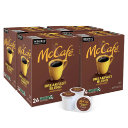 McCafé Breakfast Blend Light Roast Coffee for Keurig, sold in packs of 24 pods.