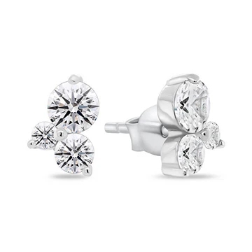 Pair of stud earrings featuring three round, clear stones in a cluster design, set in a silver-tone metal.