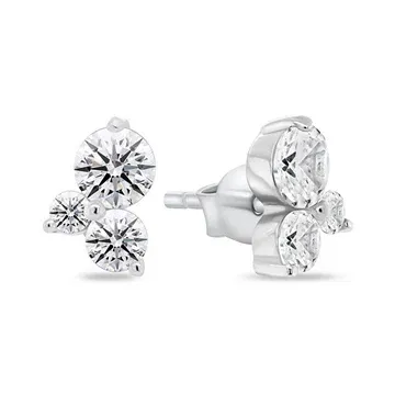 Pair of stud earrings featuring three round, clear stones in a cluster design, set in a silver-tone metal.