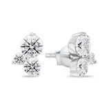 Pair of stud earrings featuring three round, clear stones in a cluster design, set in a silver-tone metal.