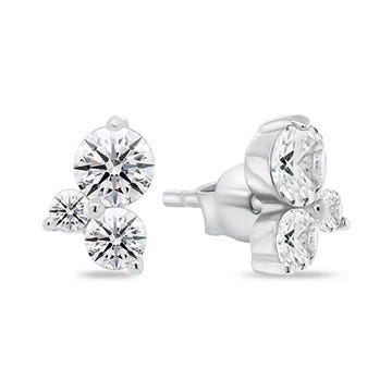 Pair of stud earrings featuring three round, clear stones in a cluster design, set in a silver-tone metal.