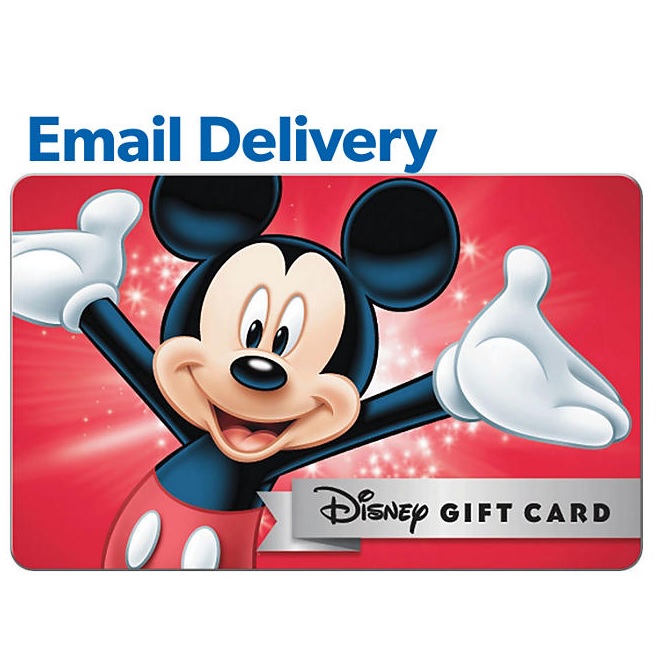This is a Disney gift card featuring an animated character, Mickey Mouse, with \“Email Delivery\“ text indicating the delivery method.