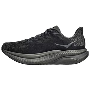 Hoka Mach 6 Running Shoes feature a sleek black design with a breathable mesh upper and cushioned sole, providing comfort and support for running.