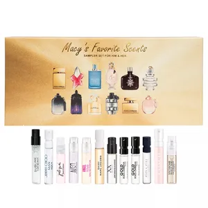 Macy's Favorite Scents sampler set features assorted mini bottles of perfumes and colognes for both men and women, including brands like Dolce & Gabbana, Jimmy Choo, and Coach.