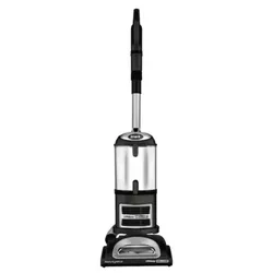 Shark Navigator Lift-Away Deluxe upright vacuum cleaner with a detachable canister for portable cleaning and a sleek black and silver design.