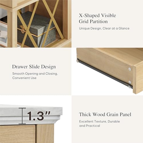 Wooden furniture features an X-shaped grid partition, smooth drawer slide design, and a 1.3-inch thick wood grain panel.