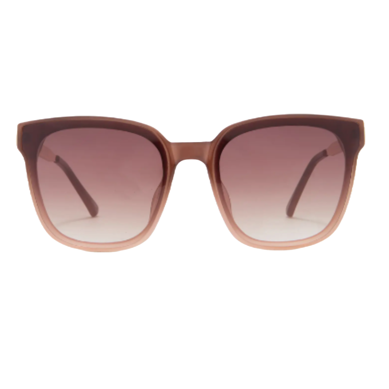 Square sunglasses with a brown gradient tint and a light brown plastic frame.