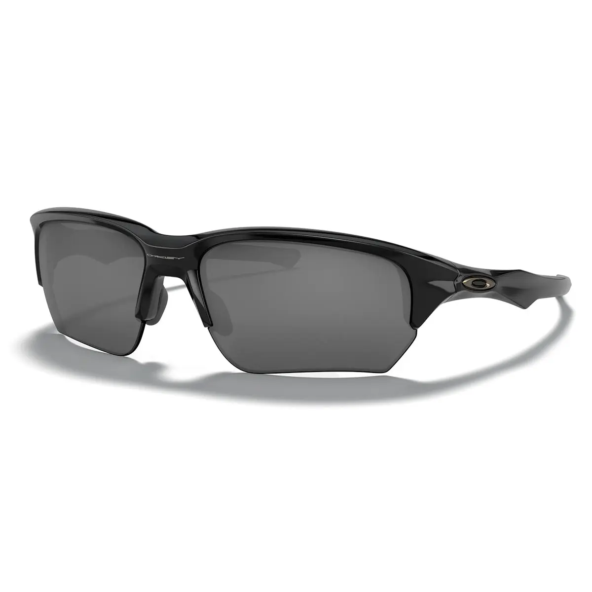 Black semi-rimless sunglasses with a sleek design, featuring dark lenses and a small logo on the side of the frame.