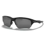 Black semi-rimless sunglasses with a sleek design, featuring dark lenses and a small logo on the side of the frame.