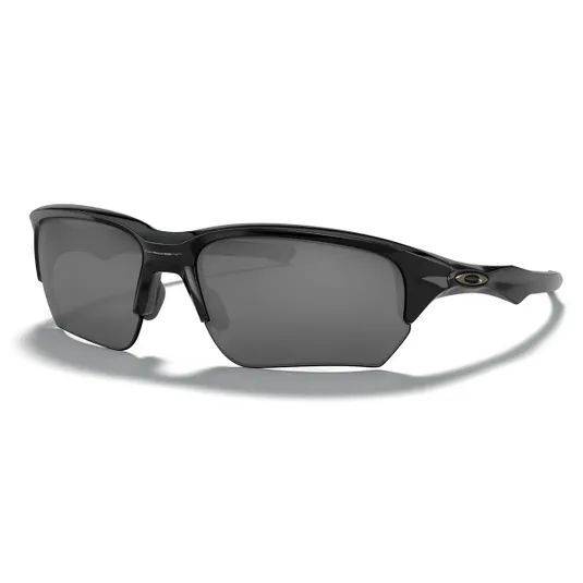Black semi-rimless sunglasses with a sleek design, featuring dark lenses and a small logo on the side of the frame.