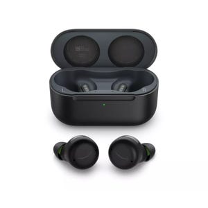 True wireless earbuds with a sleek black charging case.