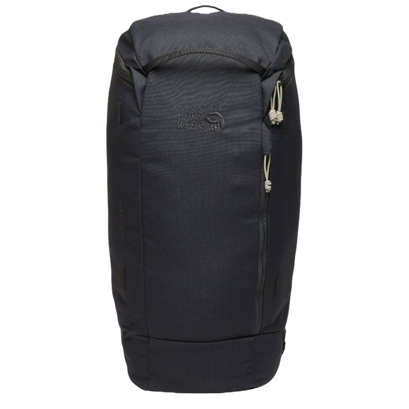A sleek, black Mountain Hardwear Multi Pitch 30L Backpack with a streamlined design, featuring a top zip closure and side zip access, ideal for climbing and everyday use.