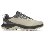 Merrell hiking shoe in beige with black accents, featuring robust lacing and a lugged sole for enhanced traction.