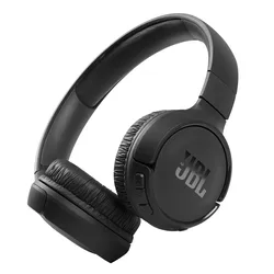 Black JBL over-ear headphones with padded ear cups and volume control buttons on the left side.