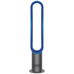 A bladeless tower fan with a sleek oval design and a blue outer ring, typically used for air circulation in homes or offices.