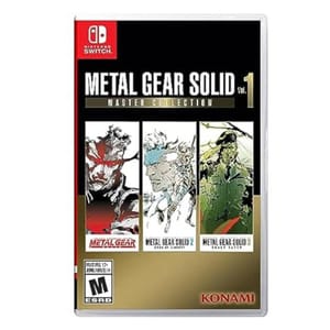 Metal Gear Solid: Master Collection Vol. 1 for Nintendo Switch features \“Metal Gear,\“ \“Metal Gear Solid 2: Sons of Liberty,\“ and \“Metal Gear Solid 3: Snake Eater.\“ Rated M by ESRB, developed by Konami.