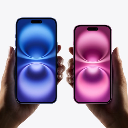 two iphone 16s, one large and one small