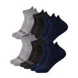 A set of ankle socks in gray, black, and navy, featuring ribbed cuffs and a sporty design.