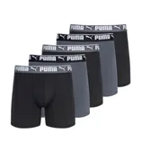 A pack of five Puma branded men's boxer briefs in black and gray colors, featuring a waistband with the Puma logo.
