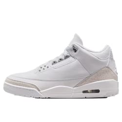 White athletic shoe with a high-top design and subtle textured accents, featuring a visible air cushion in the midsole.