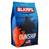 BLKRFL Gunship Roast Coffee is a 12 oz (340 g) bag featuring a silhouette of a helicopter and an American flag, branded as \“America's Coffee\“ and made in the USA.