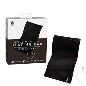 Extra large electric heating pad, 12\“x24\“, featuring three heat levels, auto shut-off, and fast heating, designed for covering large muscle groups.