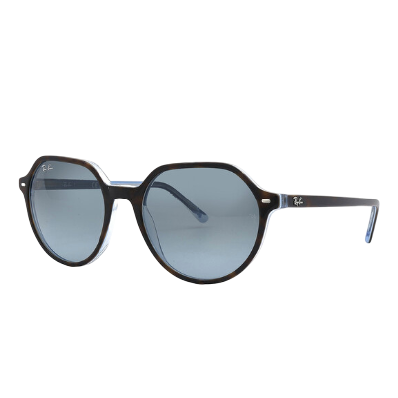 Round Ray-Ban sunglasses with a dark lens and thin black frames, featuring the Ray-Ban logo on the lens and temple.