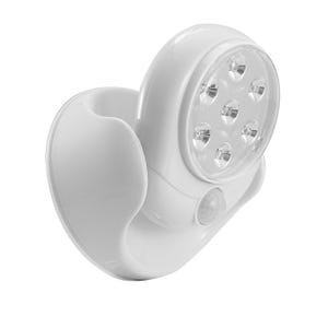 Two-pack of white rotating motion sensor lights featuring six LED bulbs per unit, designed for flexible lighting solutions. Ideal for areas requiring automatic illumination, such as driveways or entryways.