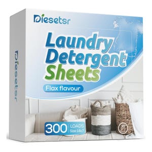 Diesetsr Laundry Detergent Sheets, flax flavor, offer 300 loads.