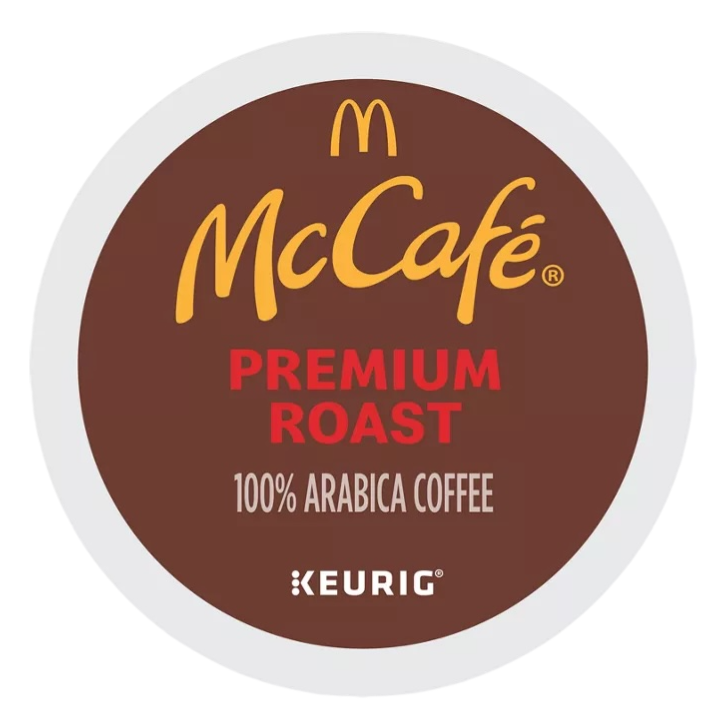 McCafé Premium Roast Coffee Pod, compatible with Keurig machines, contains 100% Arabica coffee.