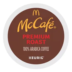 McCafé Premium Roast Coffee Pod, compatible with Keurig machines, contains 100% Arabica coffee.