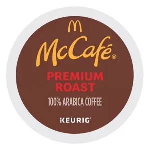 McCafé Premium Roast Coffee Pod, compatible with Keurig machines, contains 100% Arabica coffee.