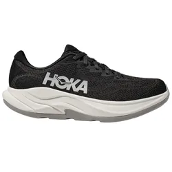 A black Hoka running shoe with a white midsole and \“HOKA\“ logo on the side.