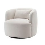 A modern, round, white upholstered swivel chair with an integrated cushion.