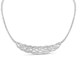 A silver necklace featuring a central lattice design embellished with small diamonds, totaling 1/4 carat. The design is set on a sleek, polished band, offering a simple yet elegant look.
