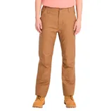 Brown work pants with reinforced knees and a straight-leg fit, paired with tan work boots.